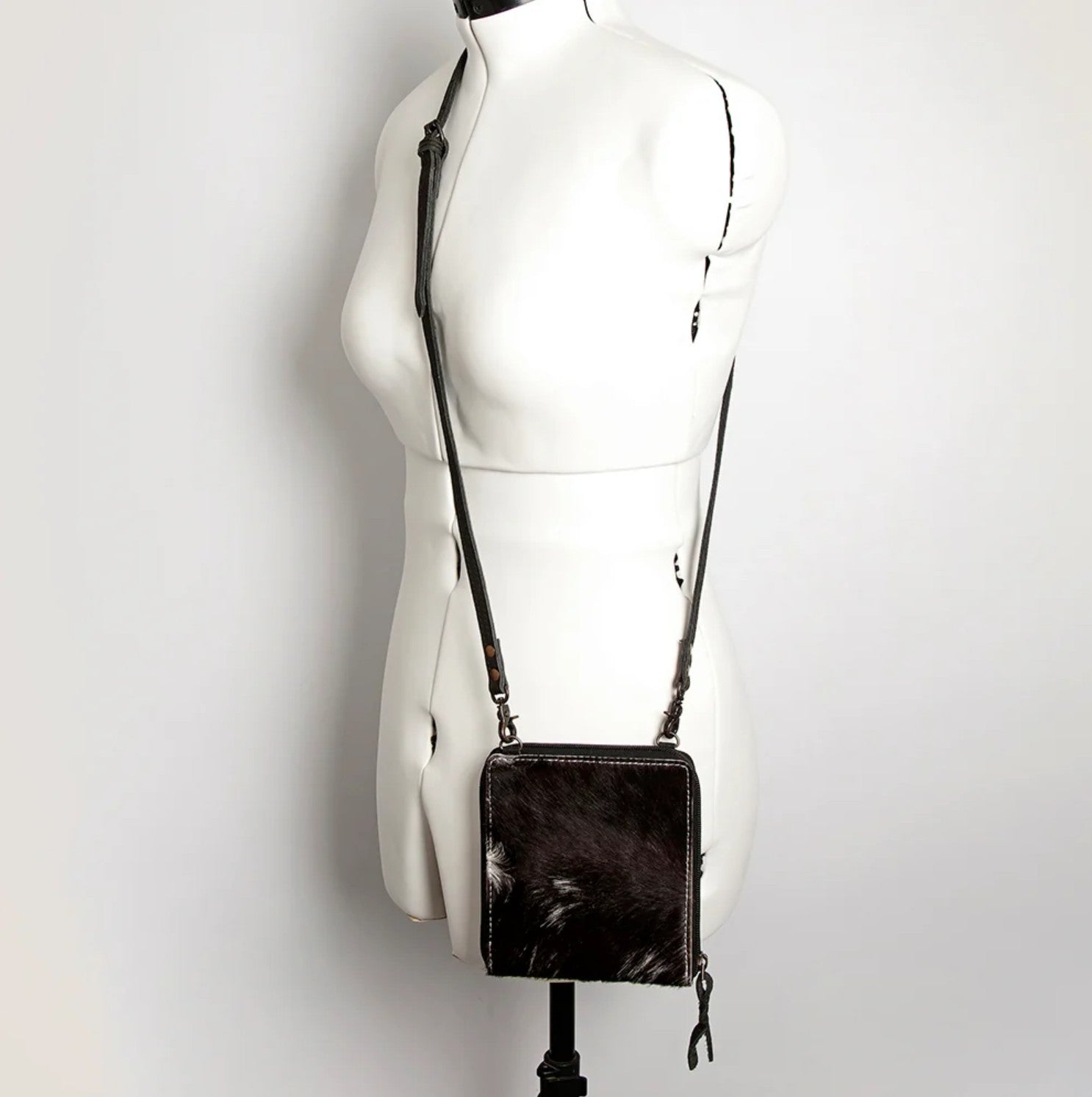 Premium Item: Mini Hair-On Cowhide Crossbody Bag Genuine Leather Western Purse by American Darling - Dark Brown/Black
