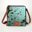 Premium Item: Mini Hair-On Cowhide Crossbody Bag Genuine Leather Western Purse by American Darling - Turquoise