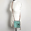 Premium Item: Mini Hair-On Cowhide Crossbody Bag Genuine Leather Western Purse by American Darling - Turquoise