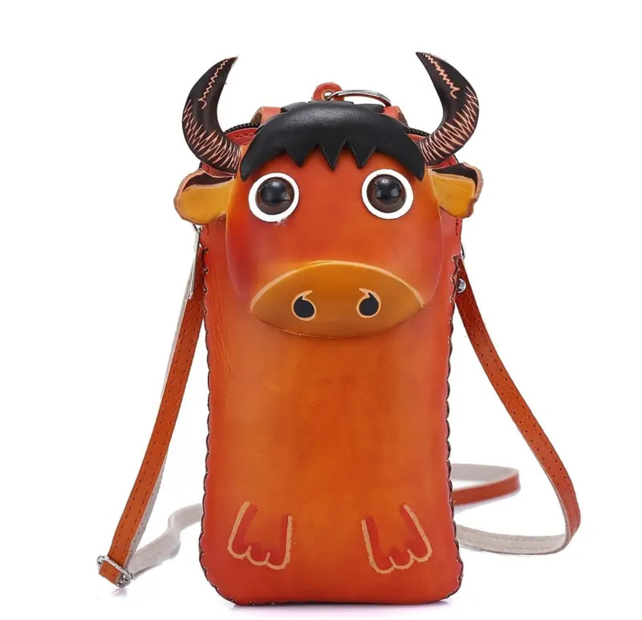 An orange leather cross body bag