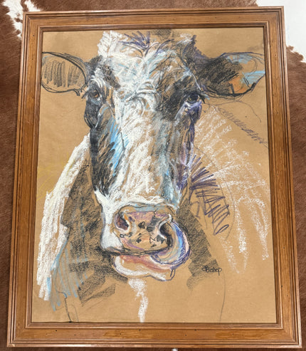 An original piece of artwork of a cow titled 