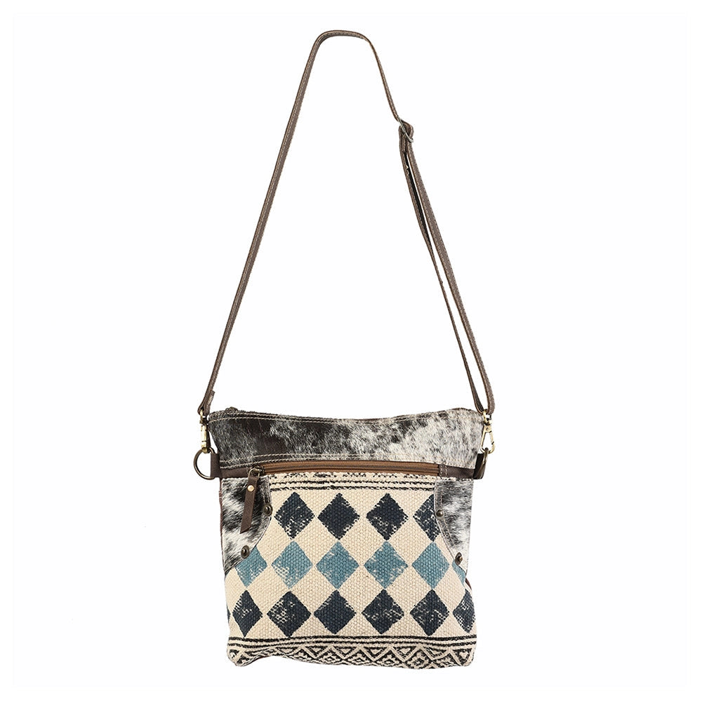 Crossbody bag with checkered pattern on a white background