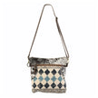 Crossbody bag with checkered pattern on a white background