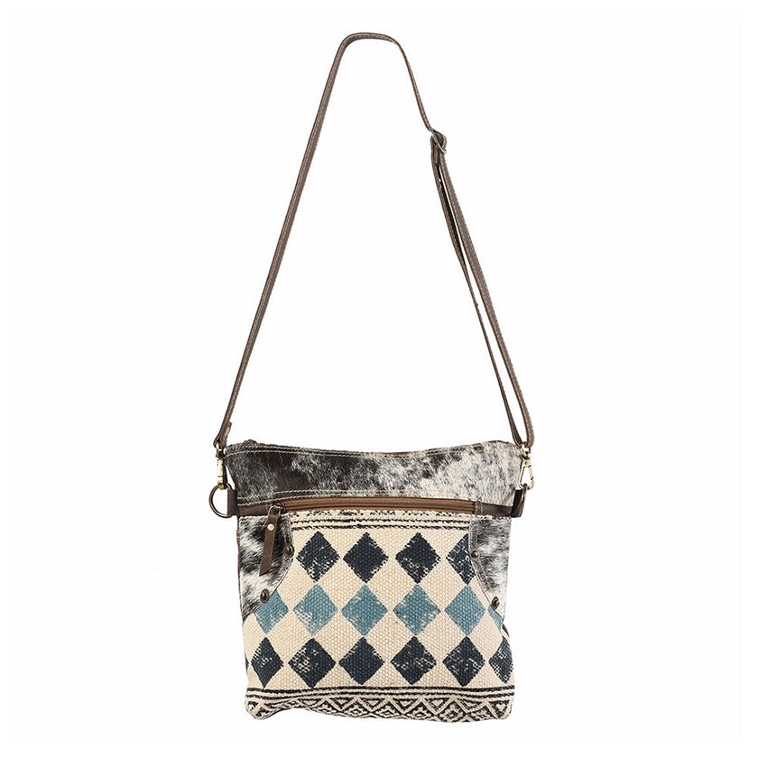 Crossbody bag with checkered pattern on a white background